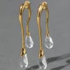 Lucite Gold Front Back Double Drop Earring- Clear