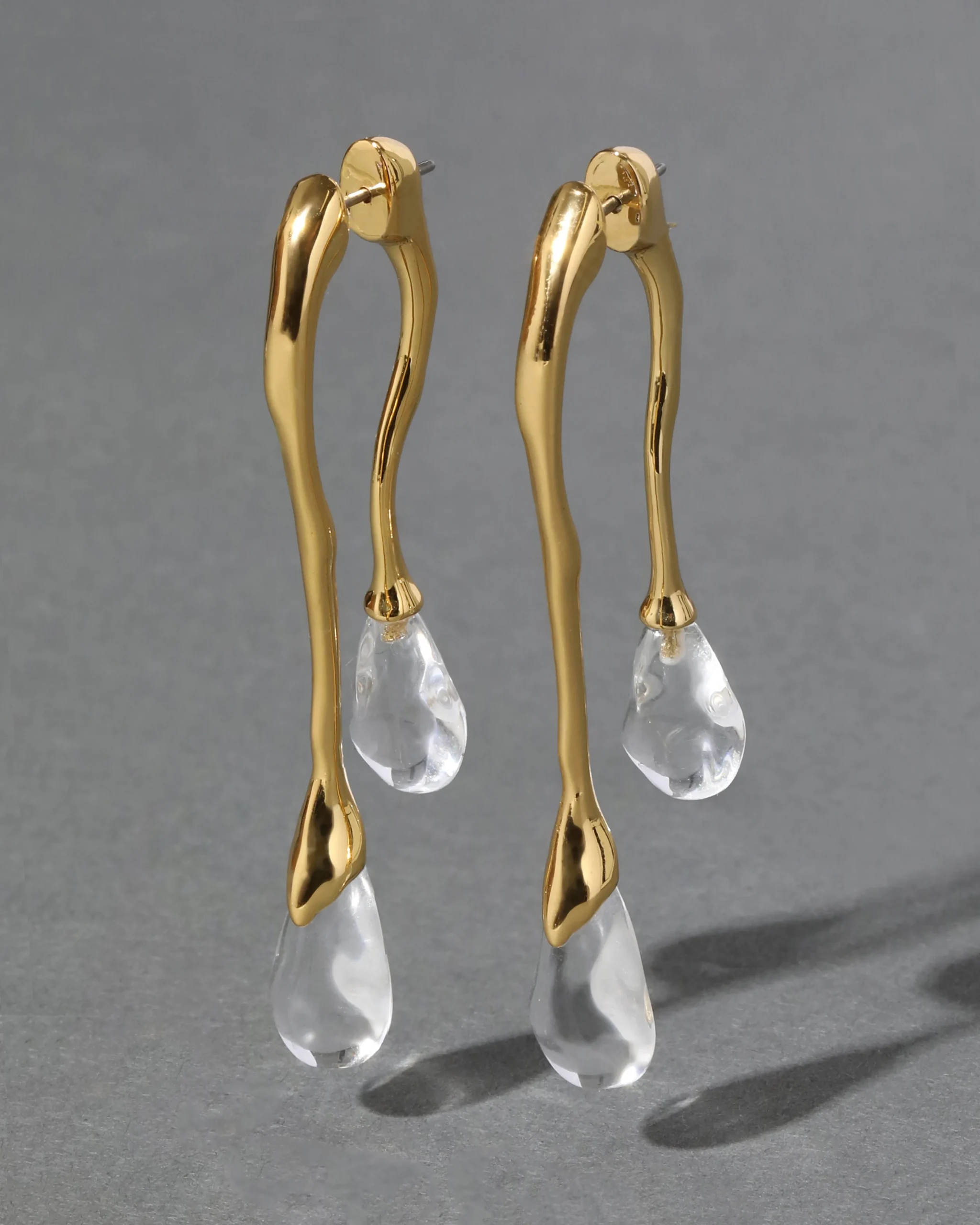 Lucite Gold Front Back Double Drop Earring- Clear