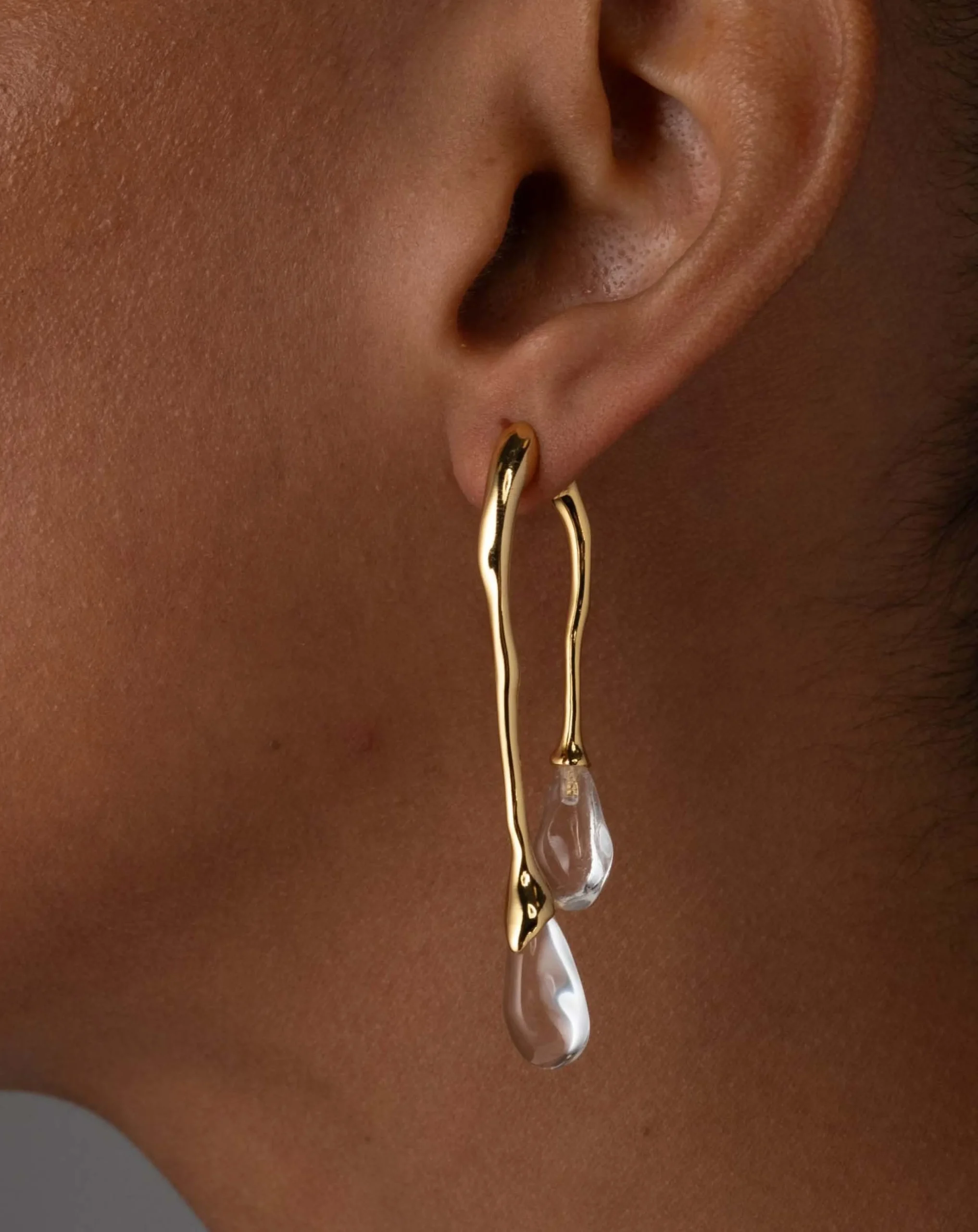 Lucite Gold Front Back Double Drop Earring- Clear