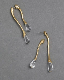 Lucite Gold Front Back Double Drop Earring- Clear