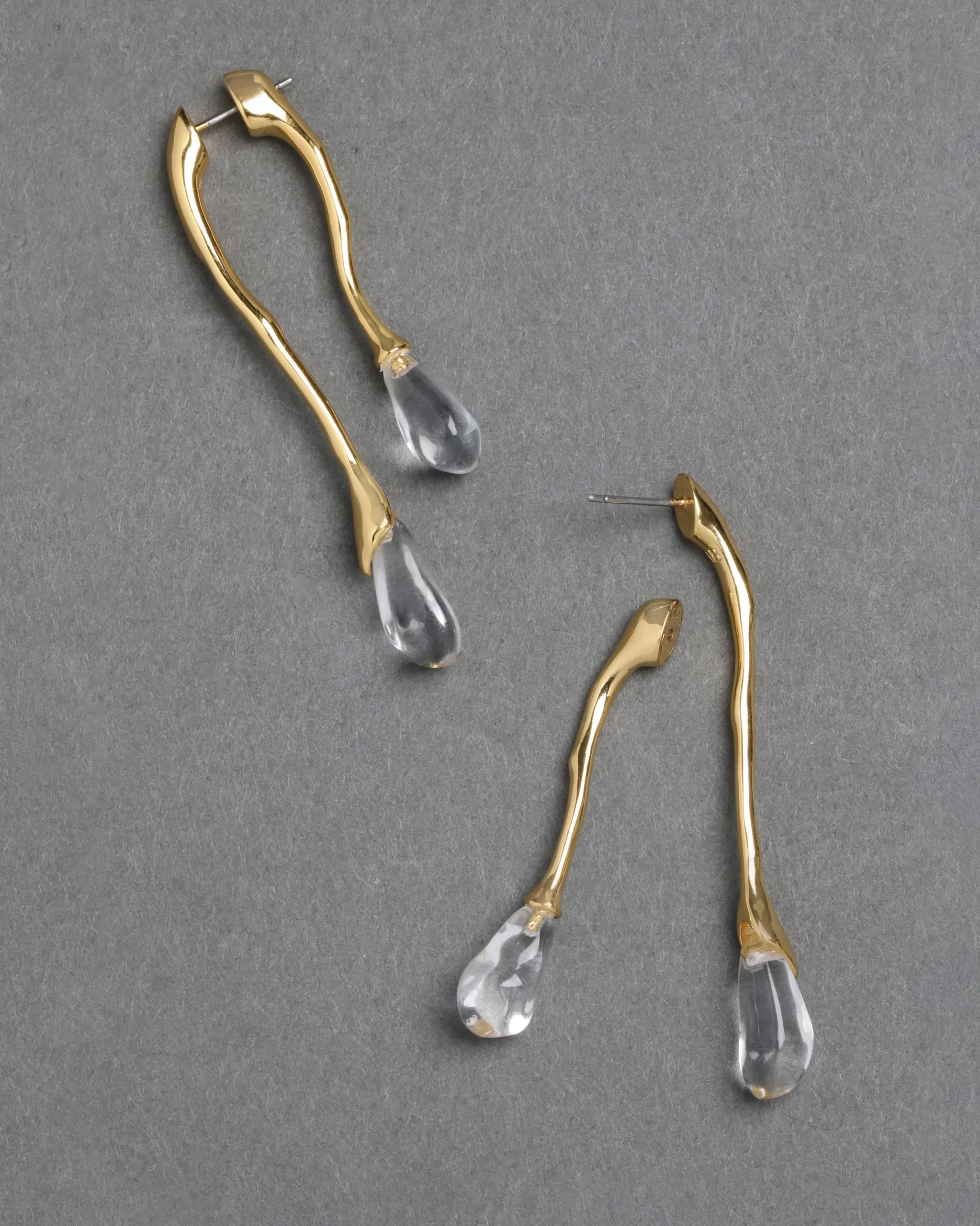 Lucite Gold Front Back Double Drop Earring- Clear