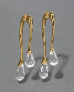 Lucite Gold Front Back Double Drop Earring- Clear