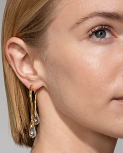 Lucite Gold Front Back Double Drop Earring- Clear