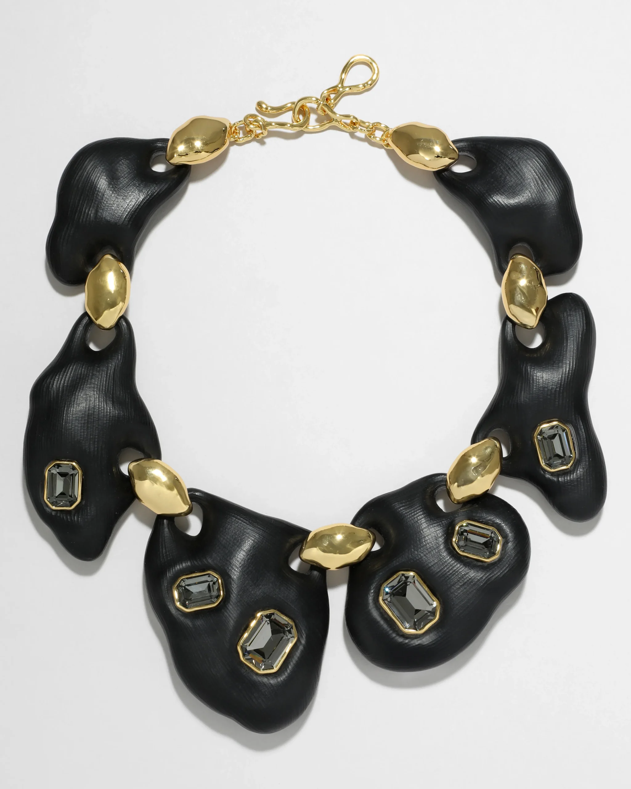 Lucite Jeweled Pebble Necklace- Black