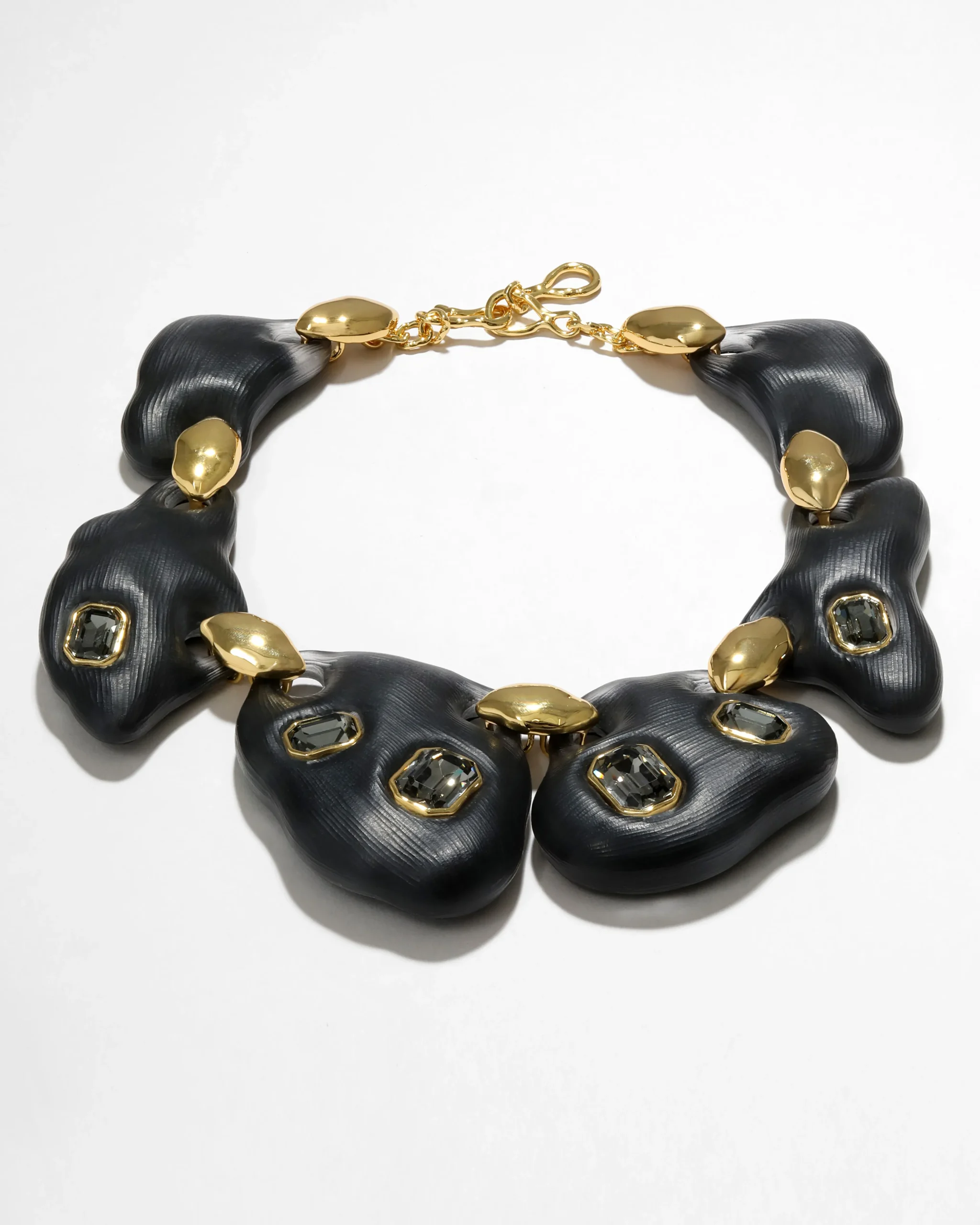 Lucite Jeweled Pebble Necklace- Black