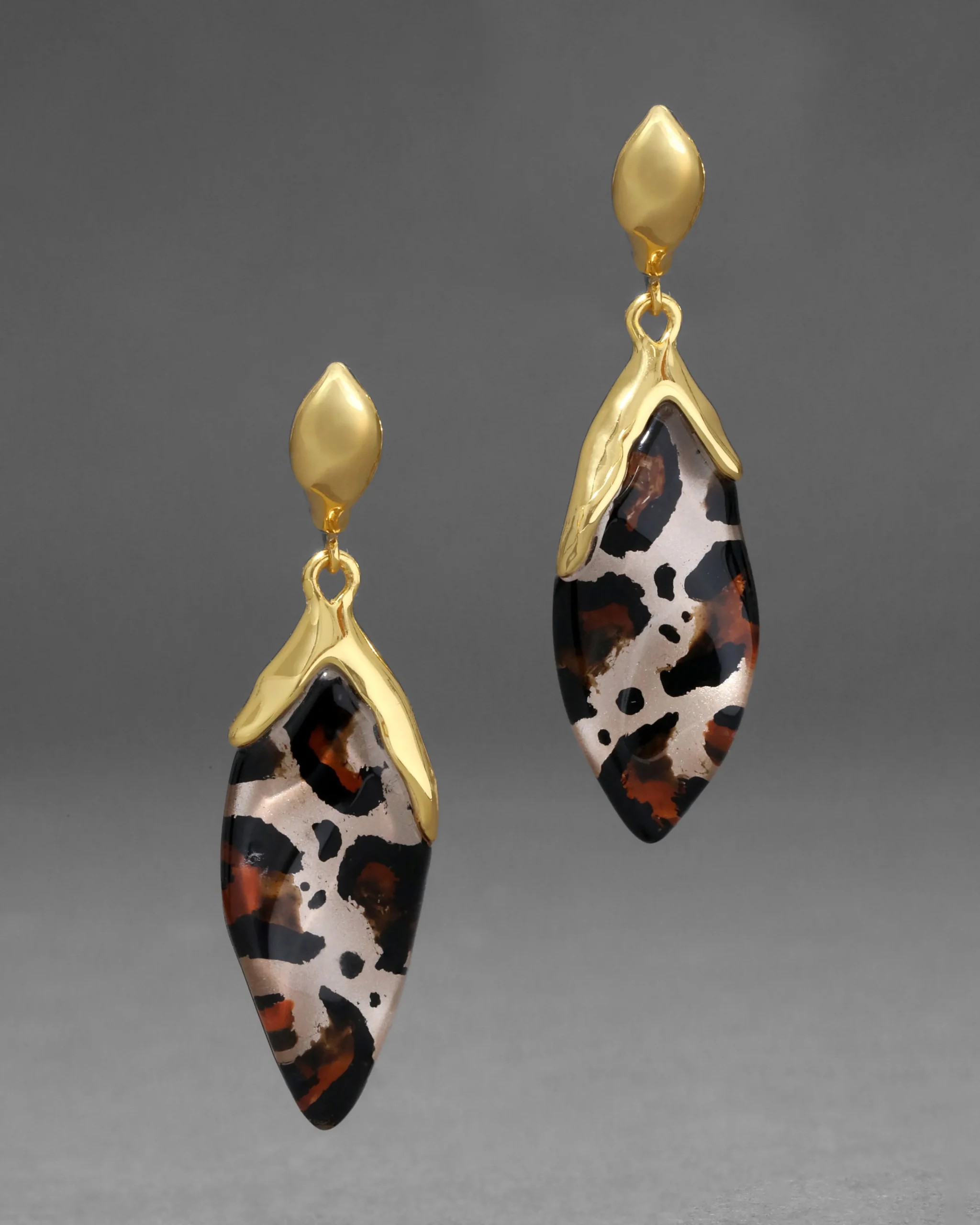Lucite Petal Leverback Earring- Leopard