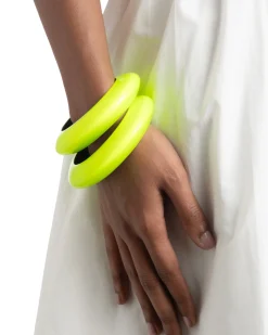 Lucite Saucer Bangle Bracelet- Fluorescent Yellow