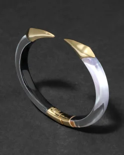 Mirrored Pyramid Brake Hinge Bracelet- White Opal