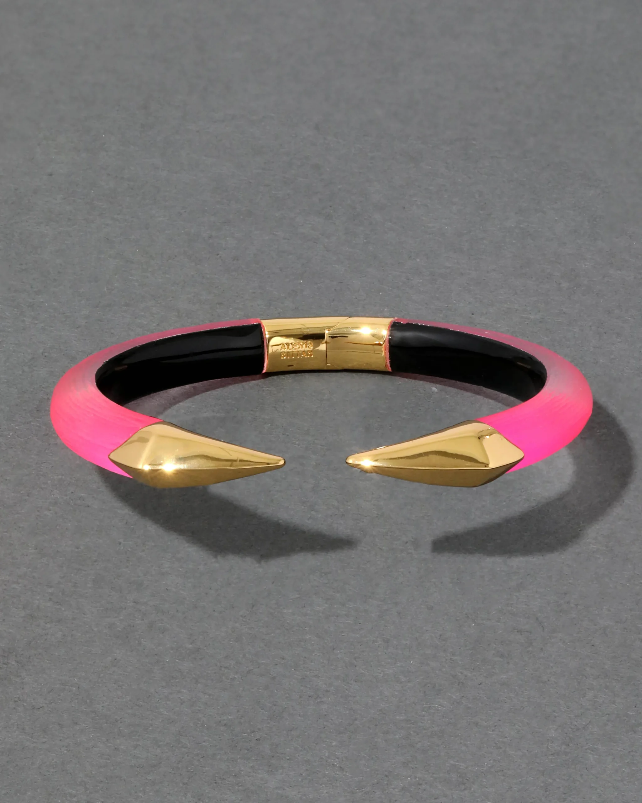 Mirrored Pyramid Lucite Brake Hinge Bracelet - Neon Pink