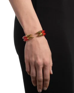 Mirrored Pyramid Lucite Brake Hinge Bracelet- Lipstick Red