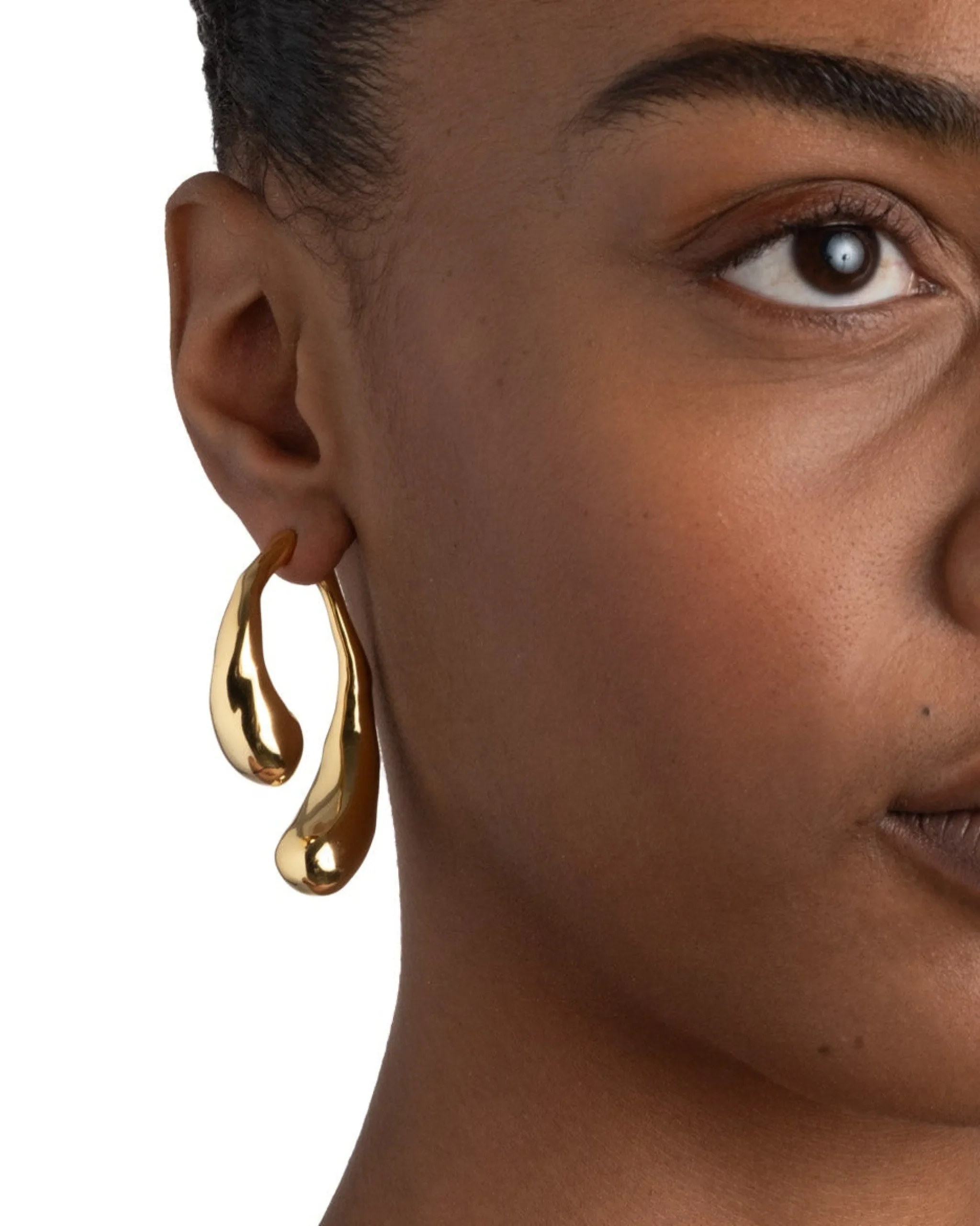 Molten Gold Scoop Front Back Earring