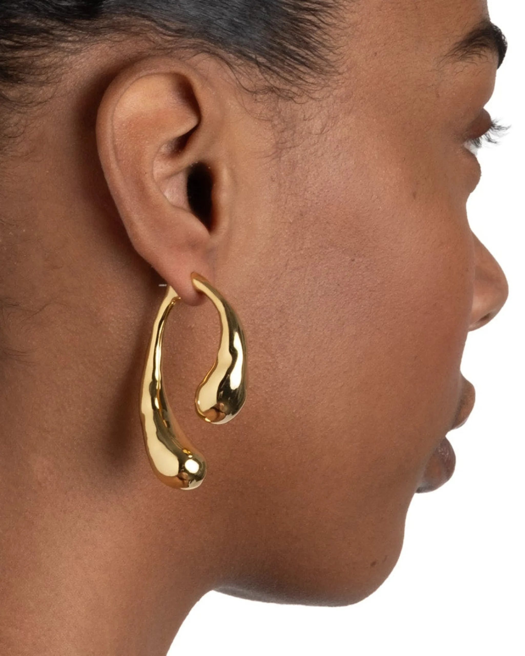 Molten Gold Scoop Front Back Earring