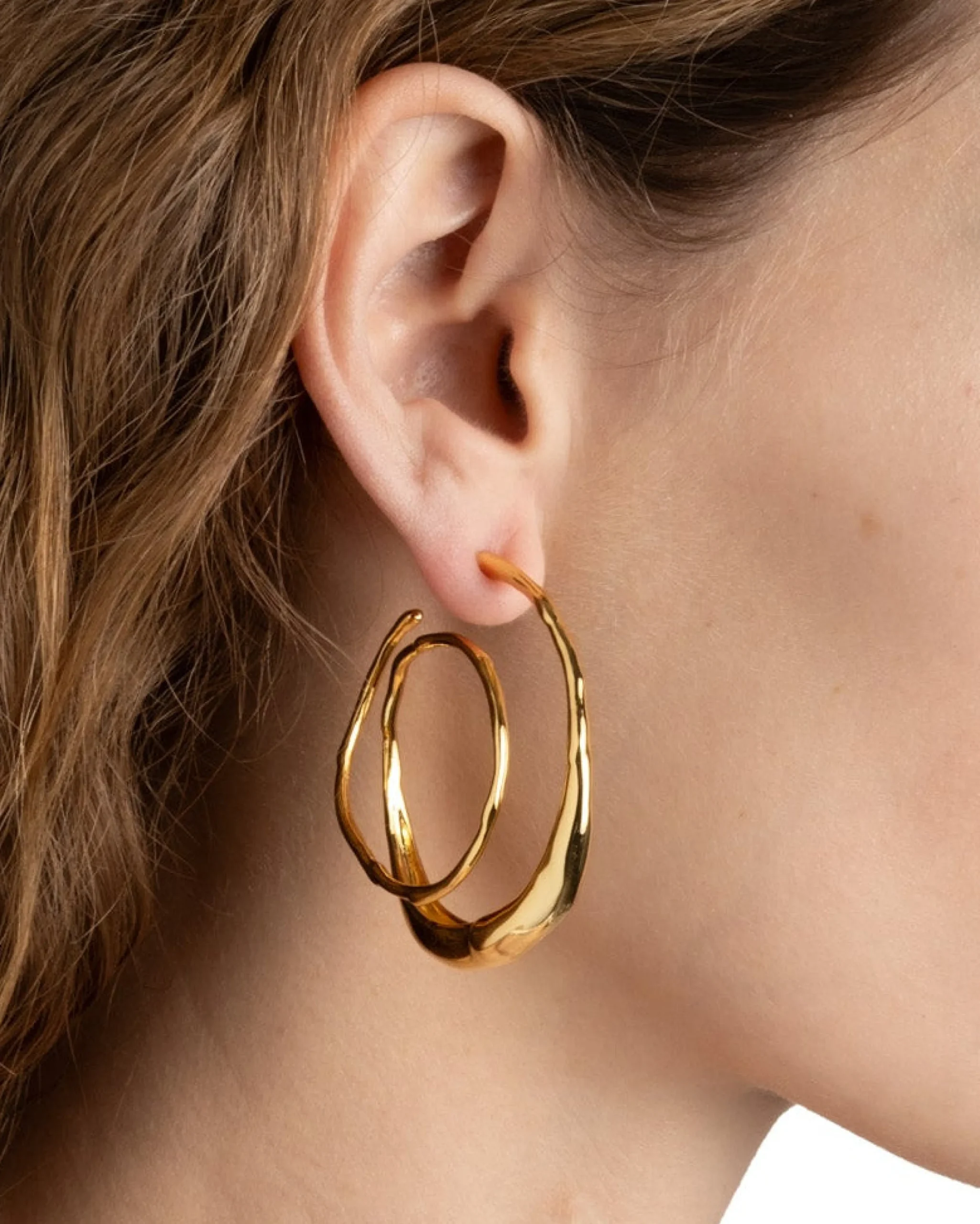 Molten Gold Spiral Hoop Earring