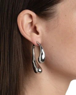 Molten Silver Scoop Front Back Earring