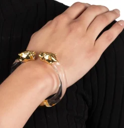 Panther Visage Lucite Hinge Cuff Bracelet