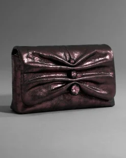 Ruched Crystal Crossbody Bag- Dark Plum