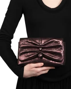 Ruched Crystal Crossbody Bag- Dark Plum
