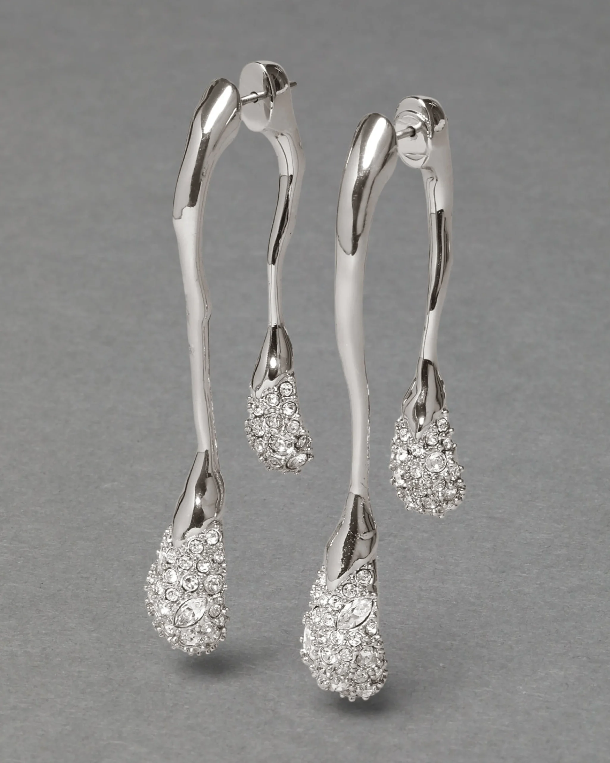 Solanales Crystal Front Back Double Drop Earring - Silver