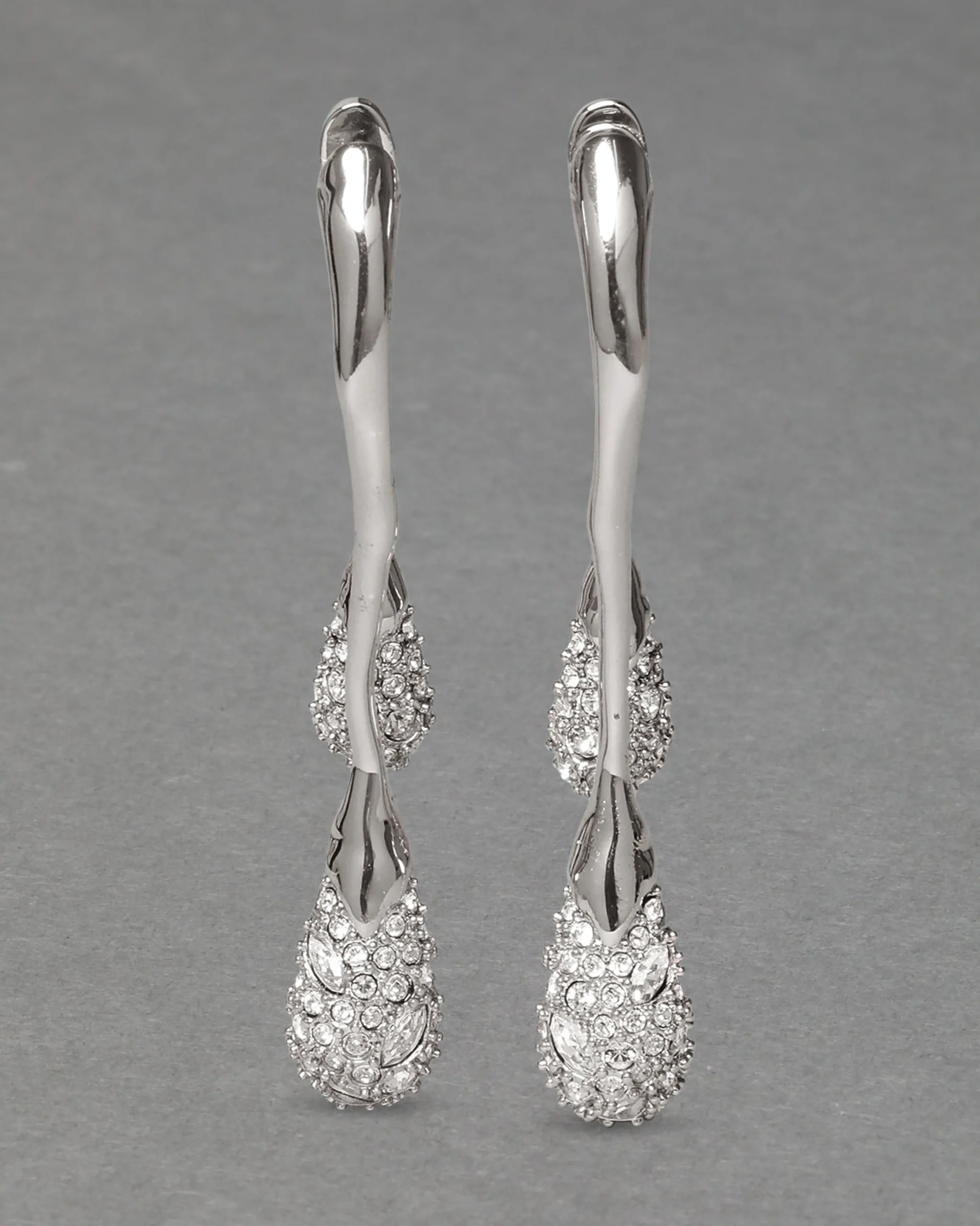 Solanales Crystal Front Back Double Drop Earring - Silver