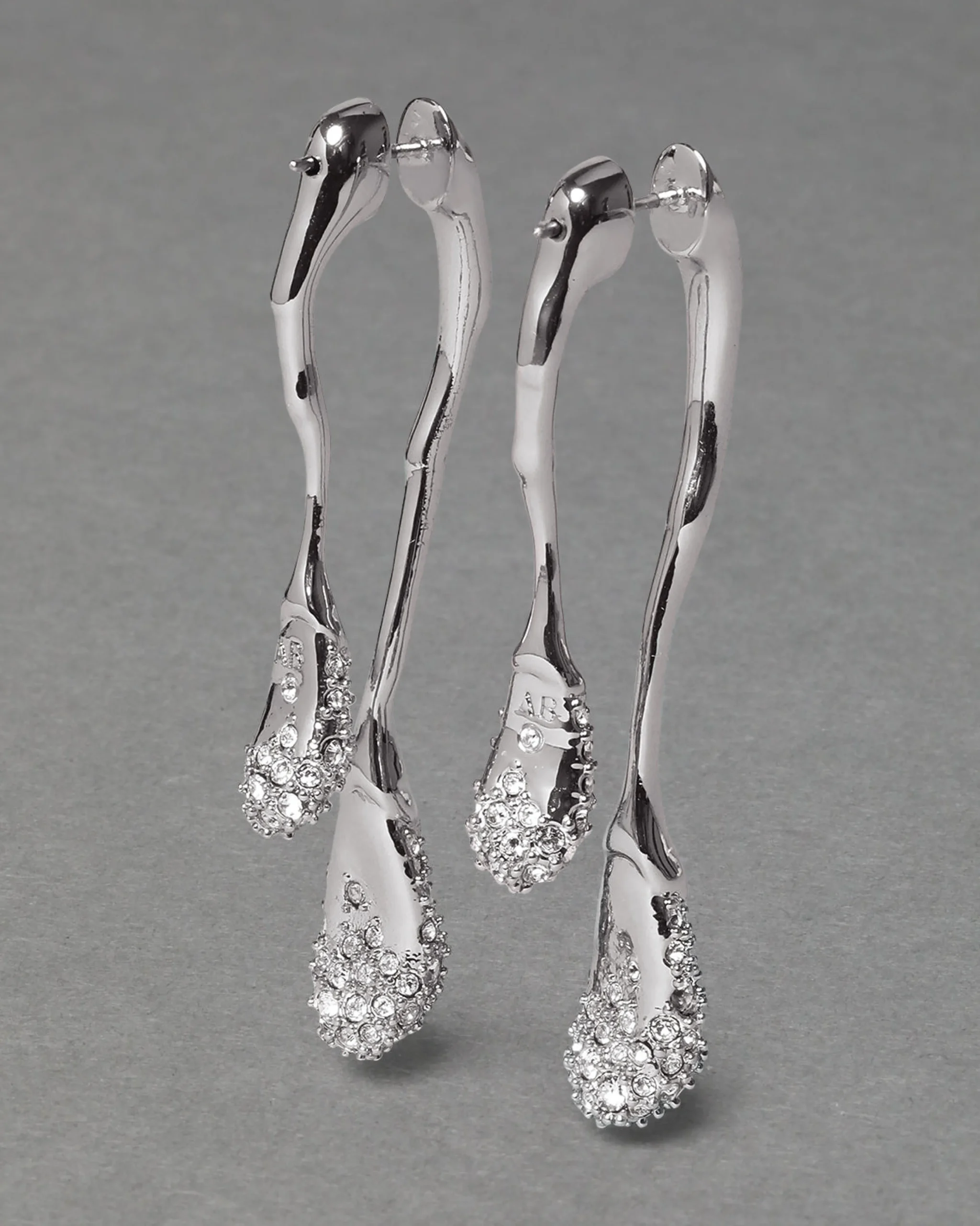 Solanales Crystal Front Back Double Drop Earring - Silver