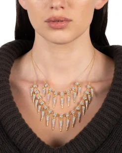Solanales Crystal Spear Layered Fringe Necklace