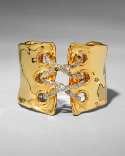 Solanales Gold Crystal Lace Up Cuff Bracelet