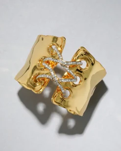 Solanales Gold Crystal Lace Up Cuff Bracelet