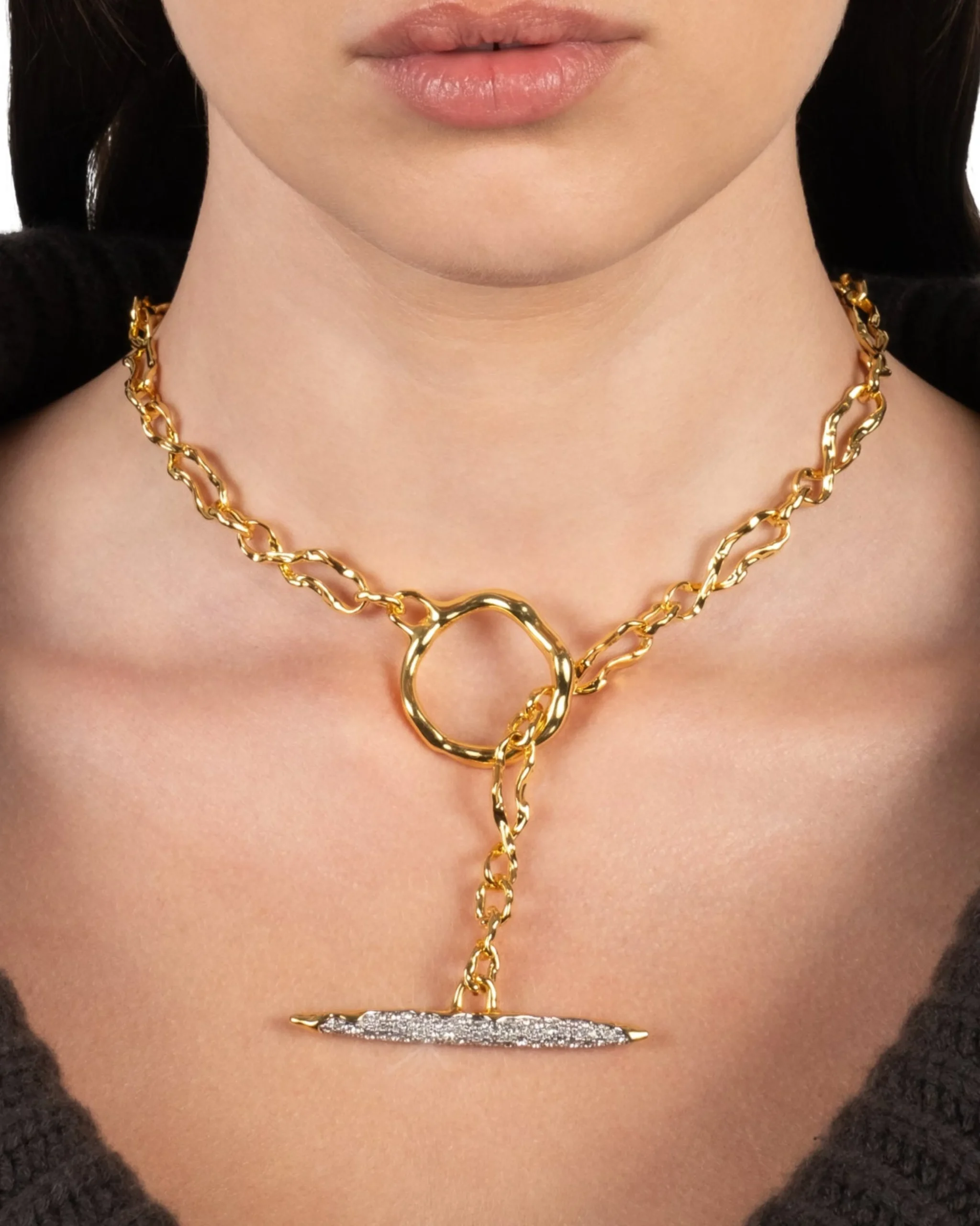 Solanales Gold Crystal Toggle Necklace