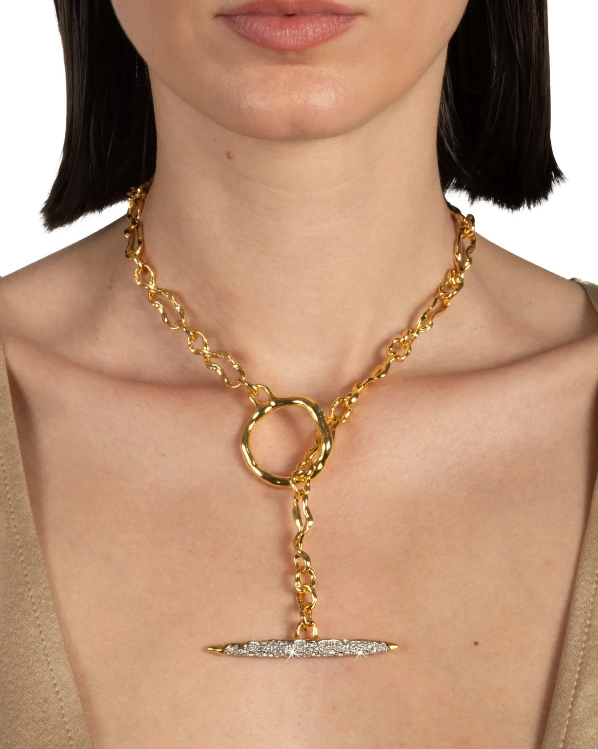 Solanales Gold Crystal Toggle Necklace
