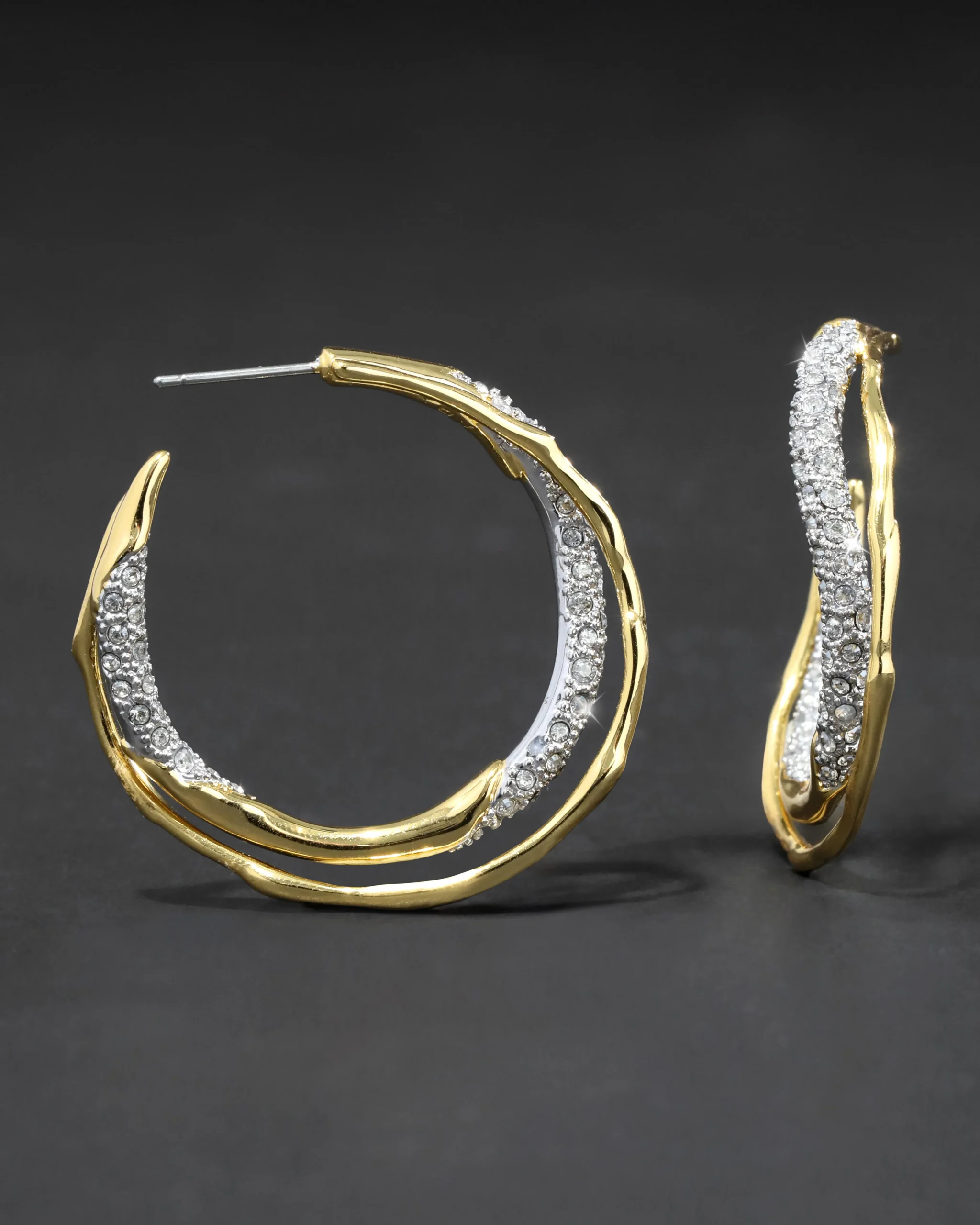 Solanales Gold Crystal Twist Hoop Earring
