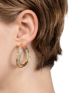 Solanales Gold Crystal Twist Hoop Earring