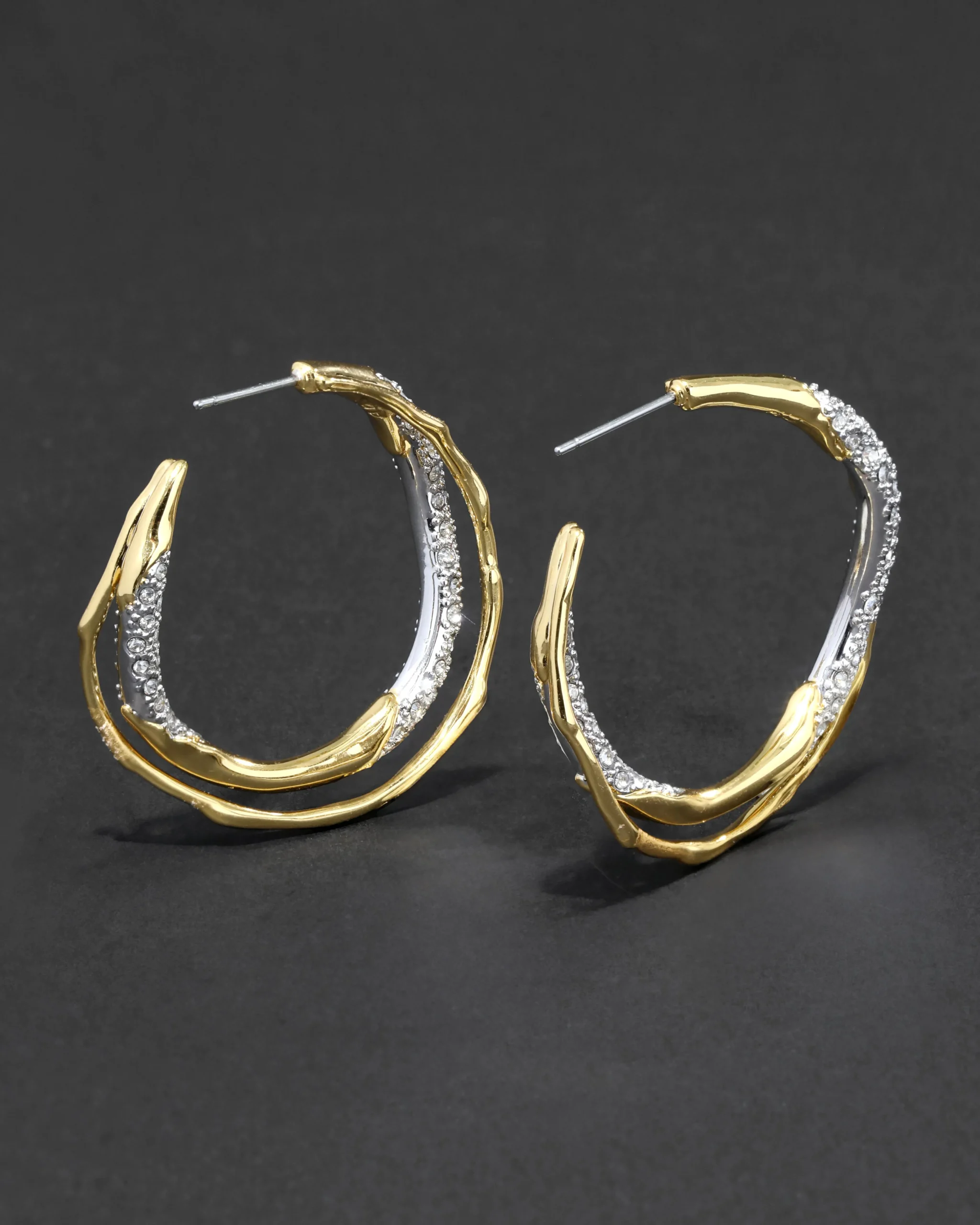 Solanales Gold Crystal Twist Hoop Earring