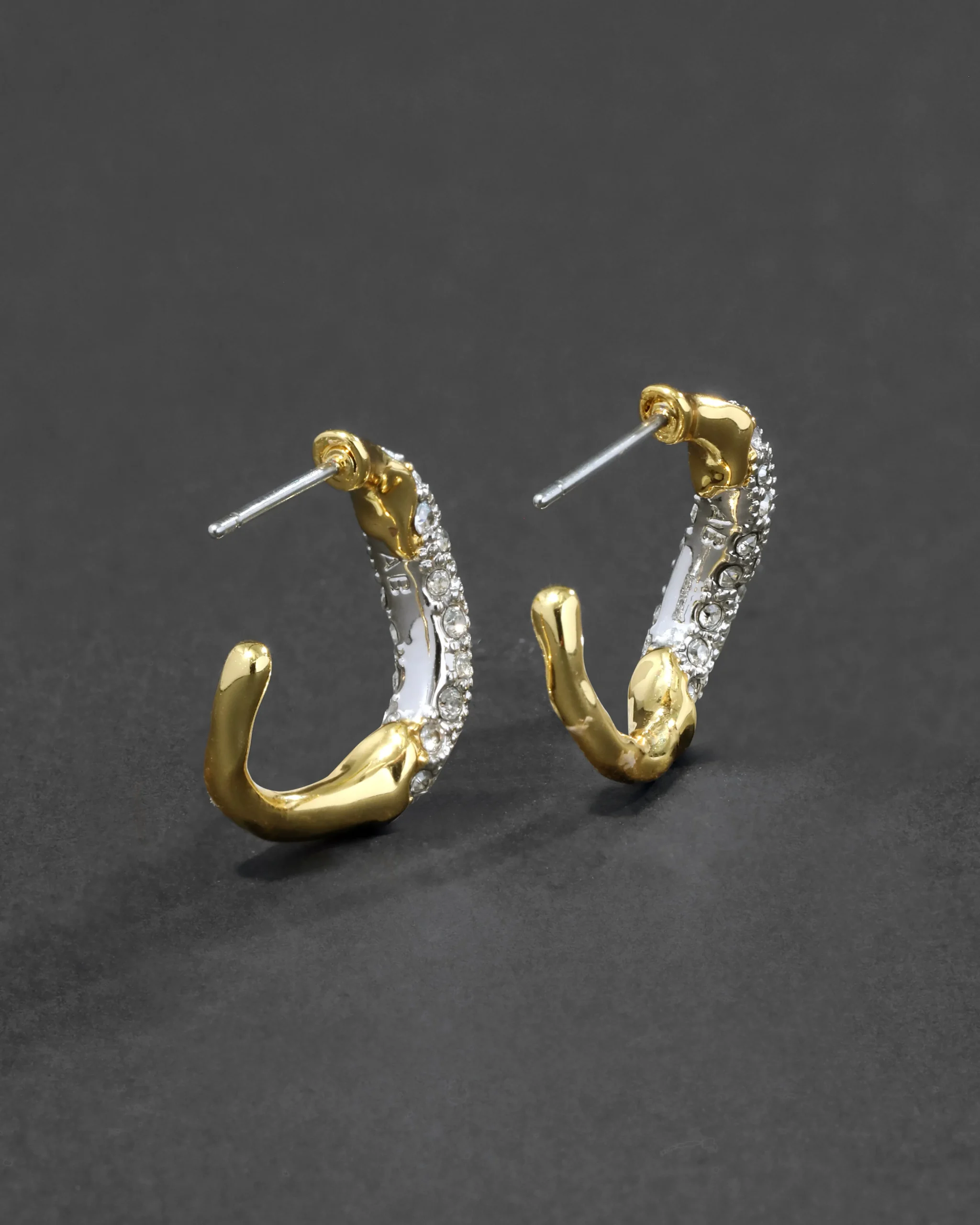 Solanales Gold Crystal Twist Mini Hoop Earring