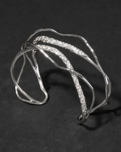 Solanales Silver Crystal Intertwined Cuff Bracelet