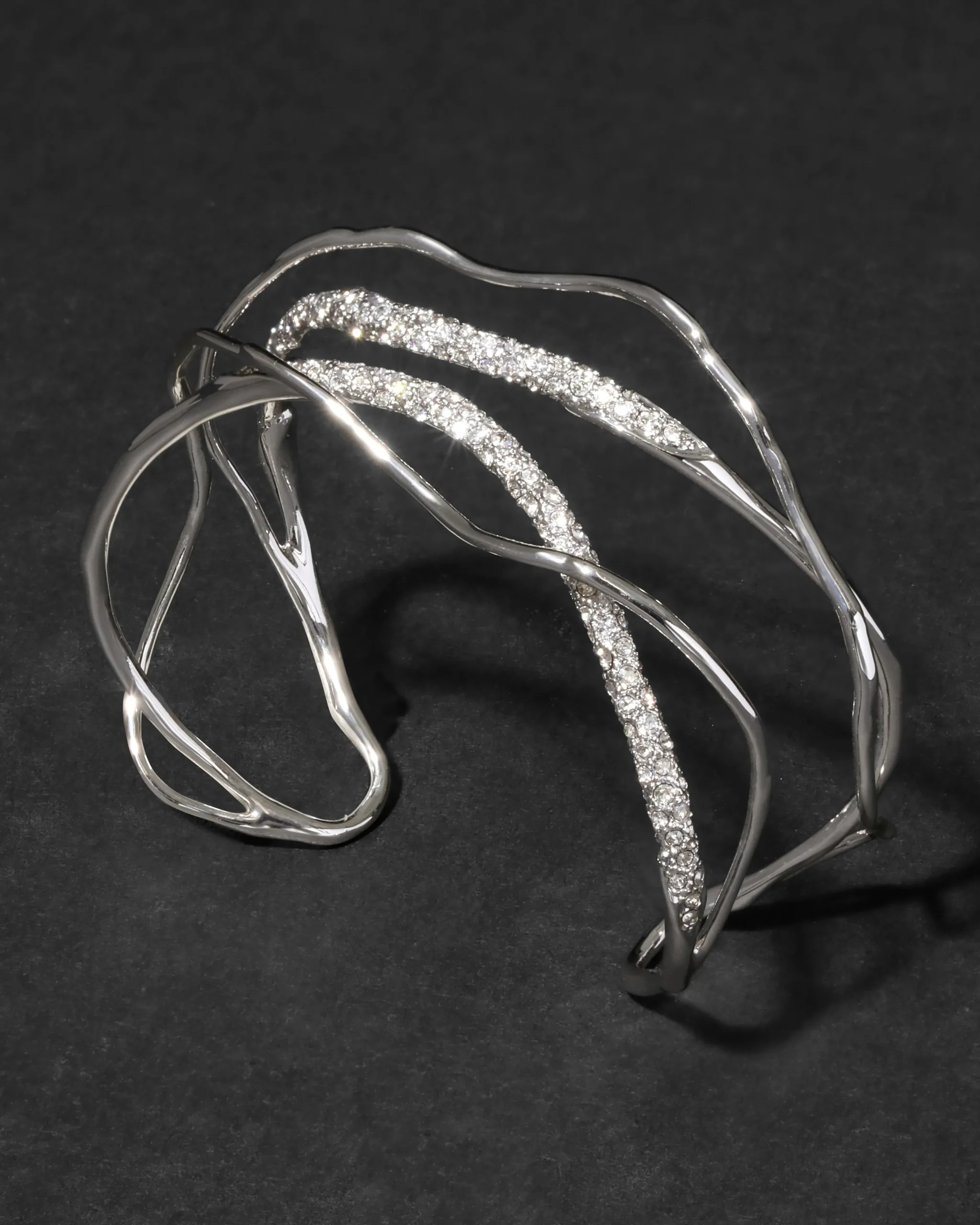 Solanales Silver Crystal Intertwined Cuff Bracelet