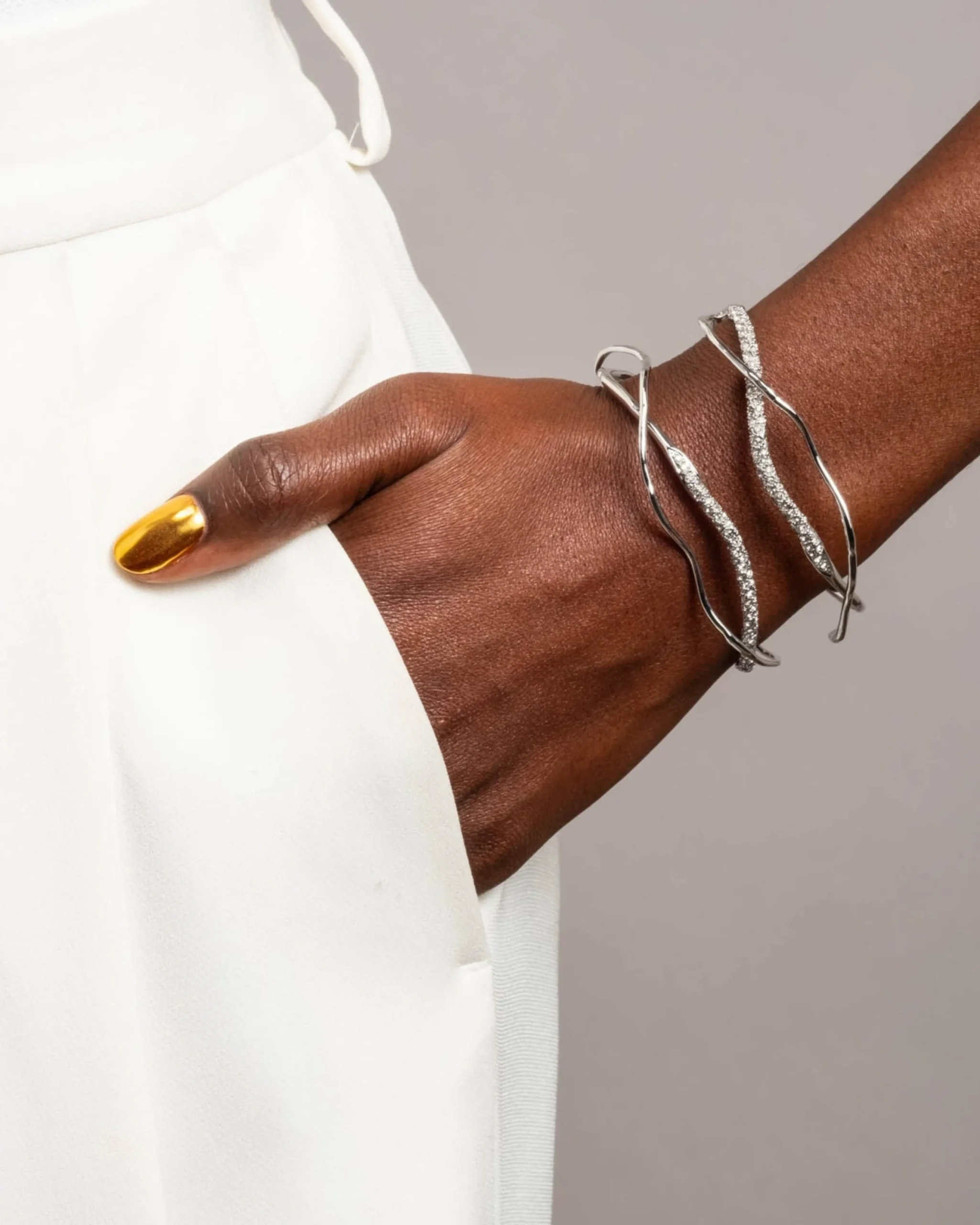 Solanales Silver Crystal Intertwined Cuff Bracelet