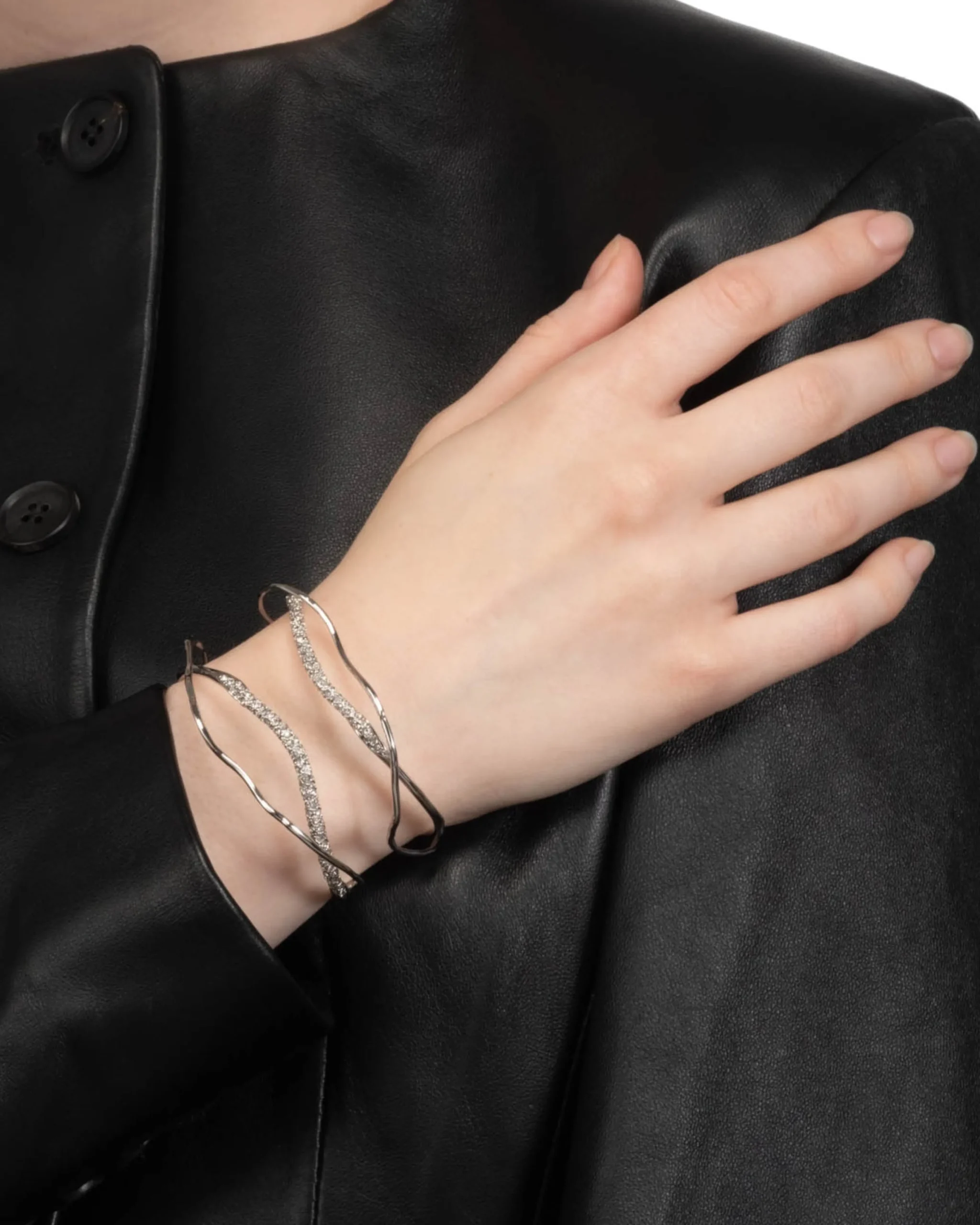 Solanales Silver Crystal Intertwined Cuff Bracelet