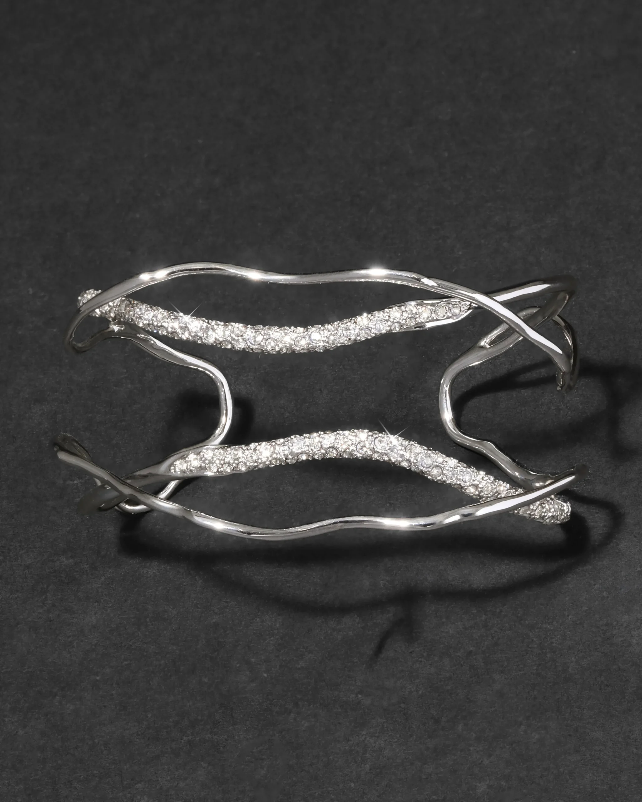Solanales Silver Crystal Intertwined Cuff Bracelet
