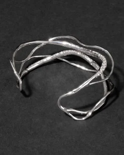 Solanales Silver Crystal Intertwined Cuff Bracelet