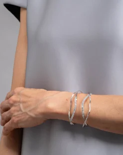 Solanales Silver Crystal Intertwined Cuff Bracelet