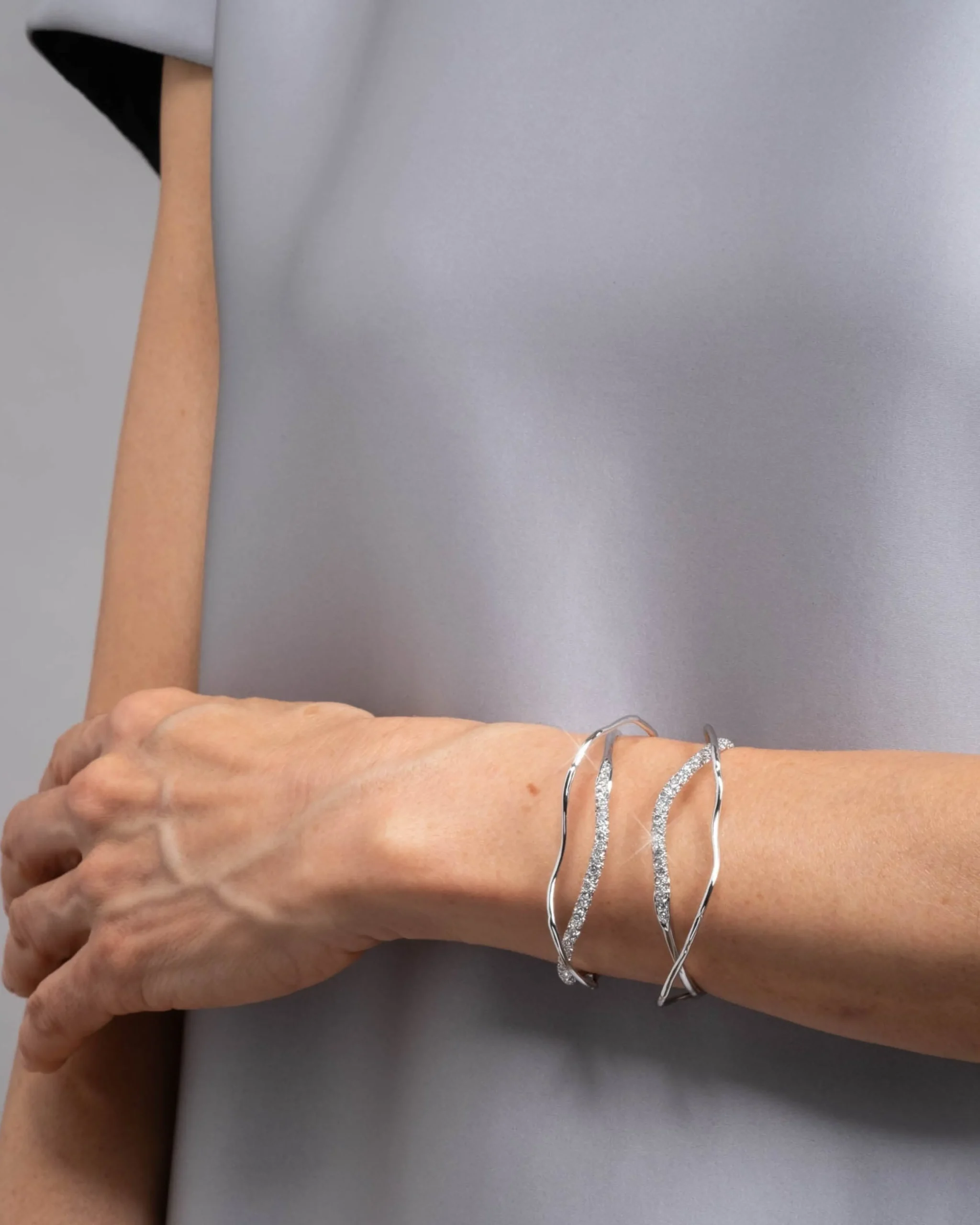 Solanales Silver Crystal Intertwined Cuff Bracelet