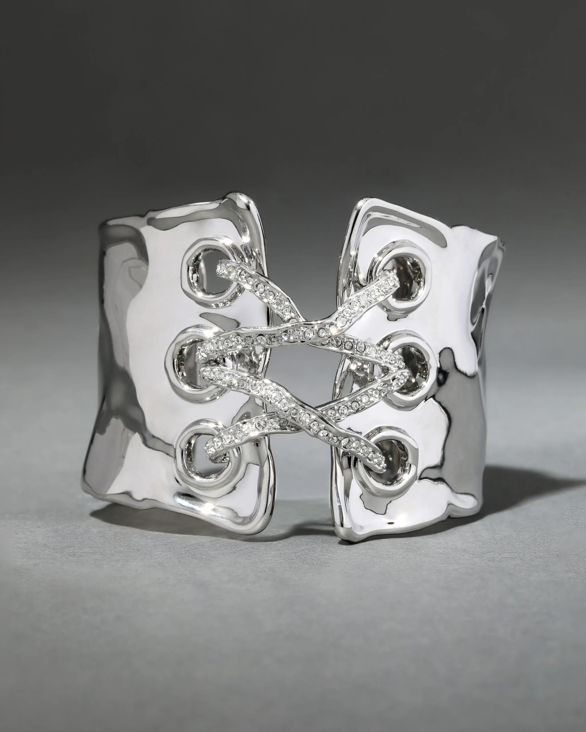 Solanales Silver Crystal Lace Up Cuff Bracelet