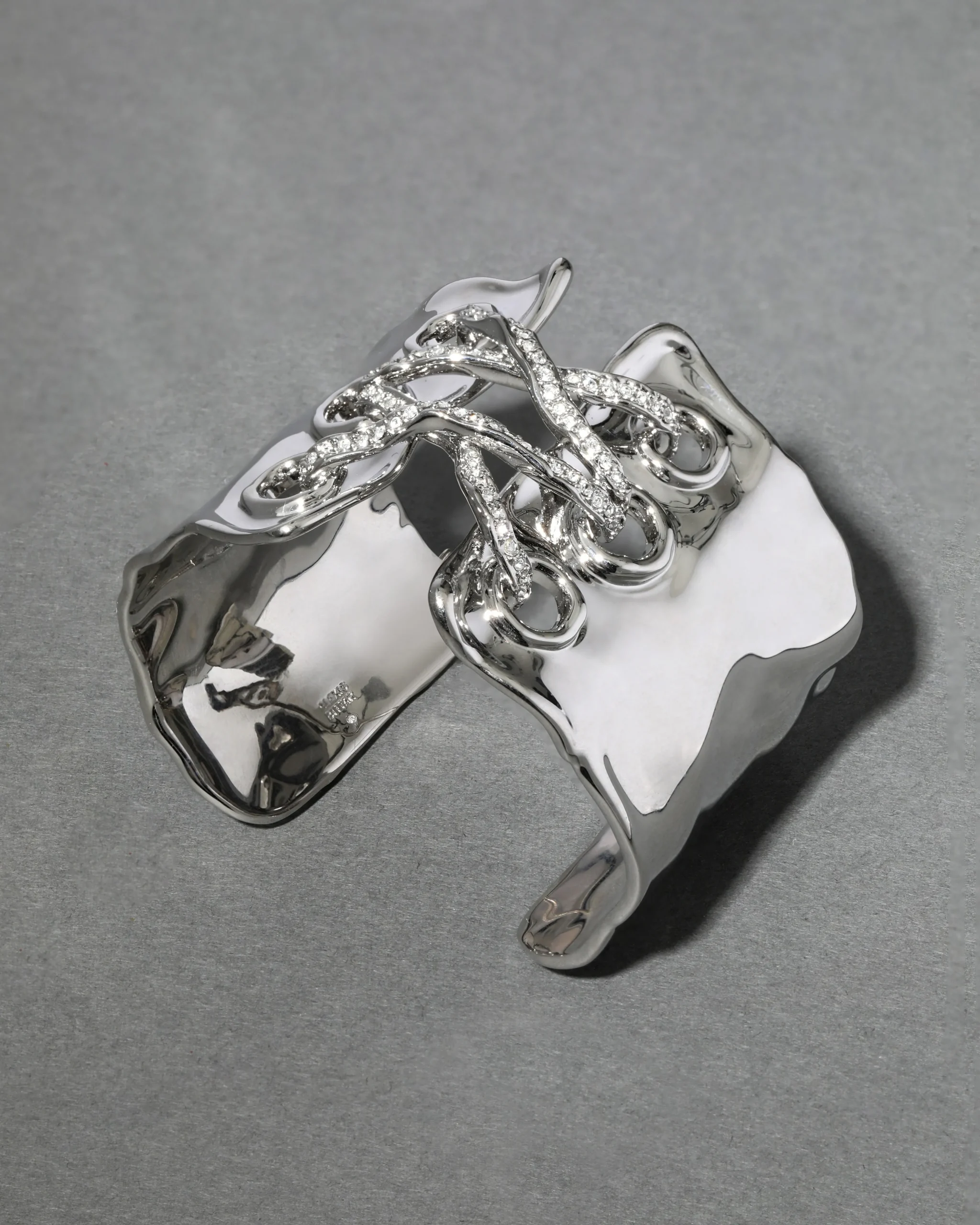 Solanales Silver Crystal Lace Up Cuff Bracelet