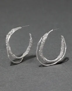 Solanales Silver Crystal Twist Hoop Earring