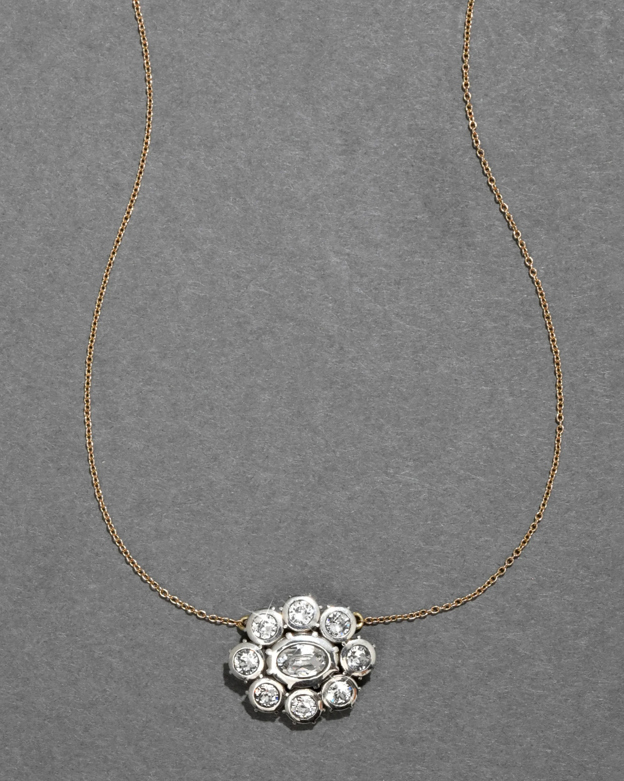 Sterling Silver & 14k Gold Cut Luminous Crystal Cluster Flower Necklace