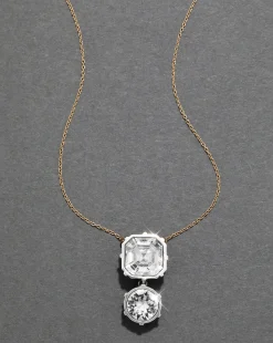 Sterling Silver & 14k Gold Cut Luminous Crystal Drop Pendant Necklace