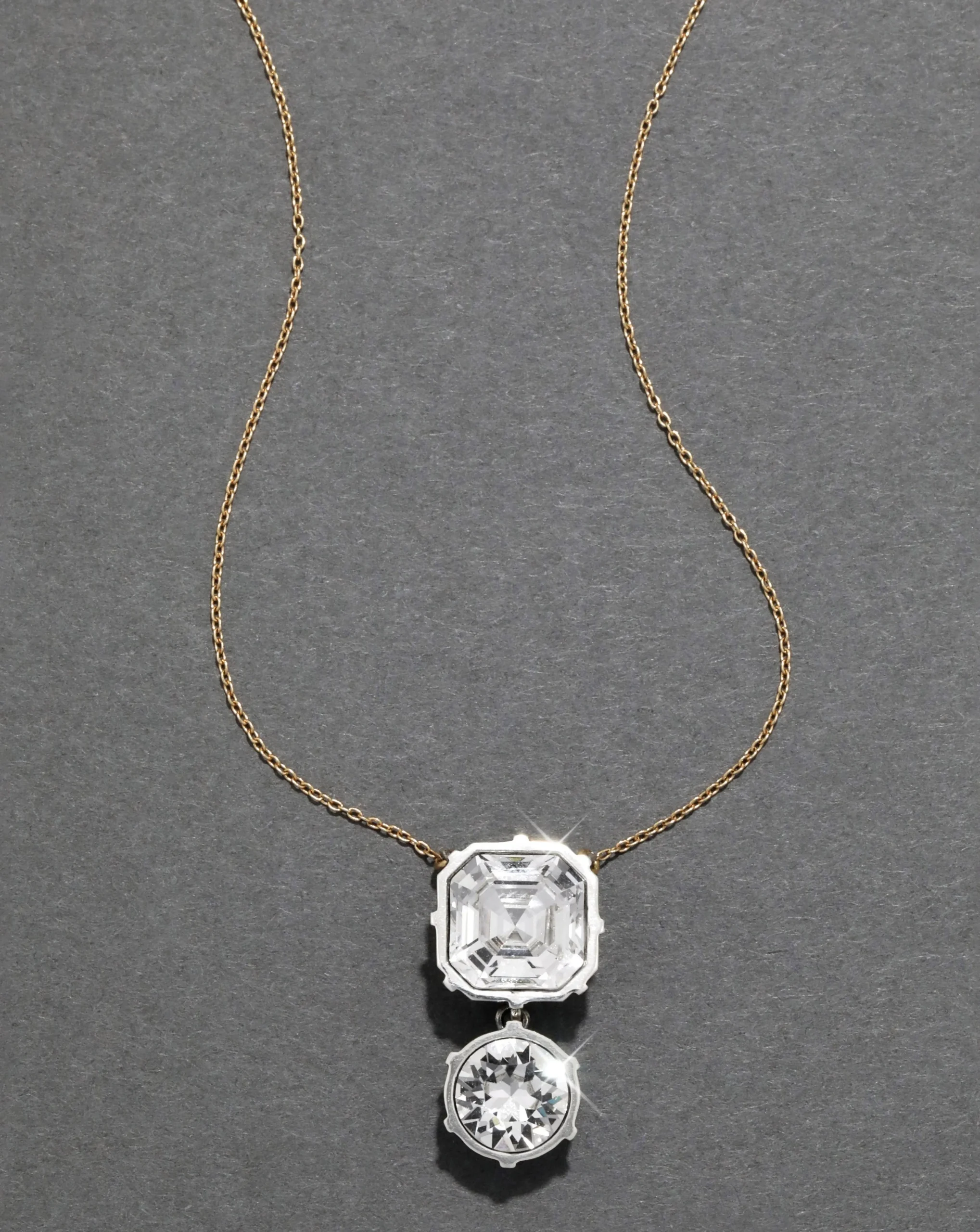 Sterling Silver & 14k Gold Cut Luminous Crystal Drop Pendant Necklace