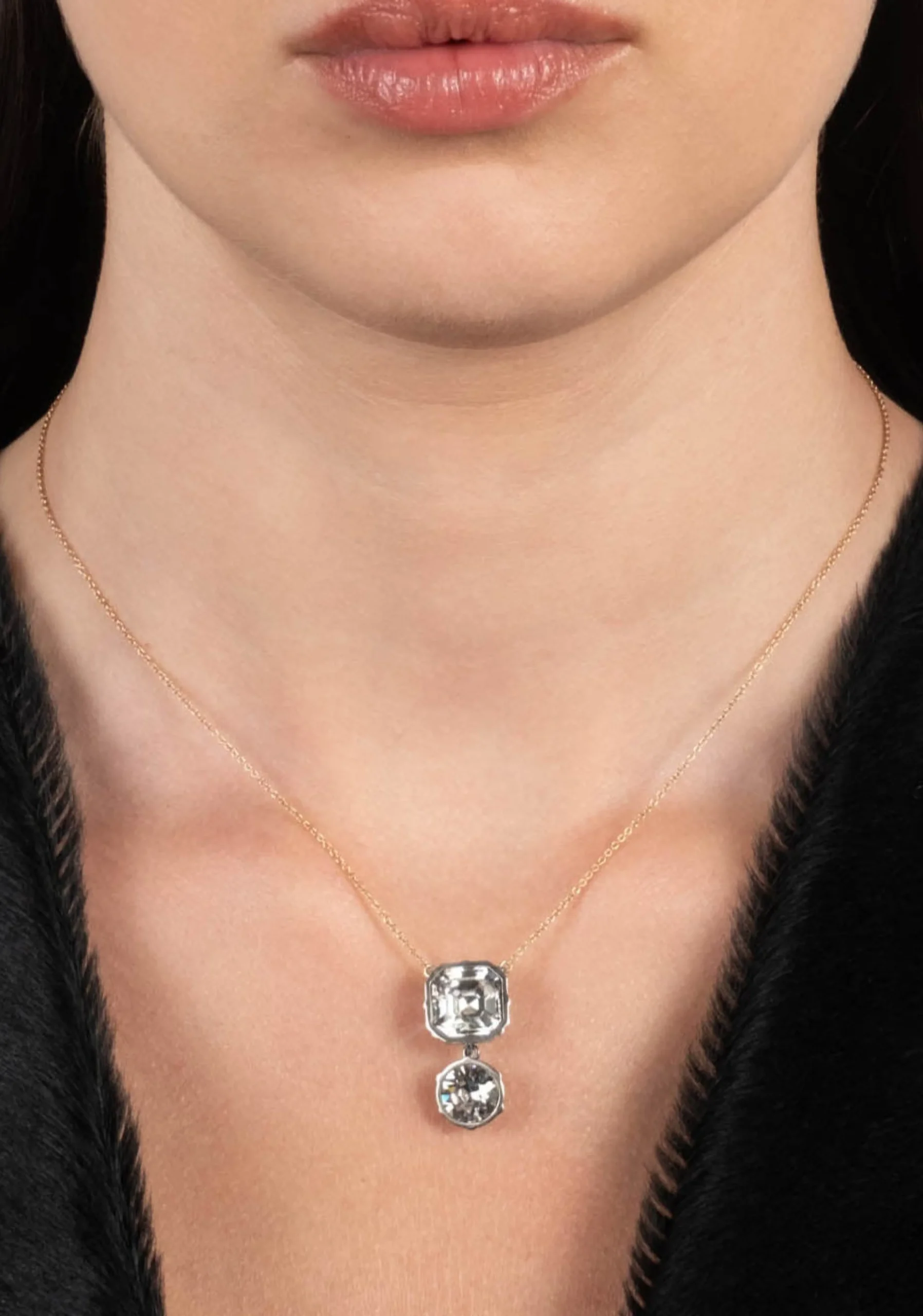 Sterling Silver & 14k Gold Cut Luminous Crystal Drop Pendant Necklace