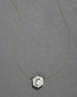 Sterling Silver & 14k Gold Large Cut Luminous Crystal Solitaire Necklace