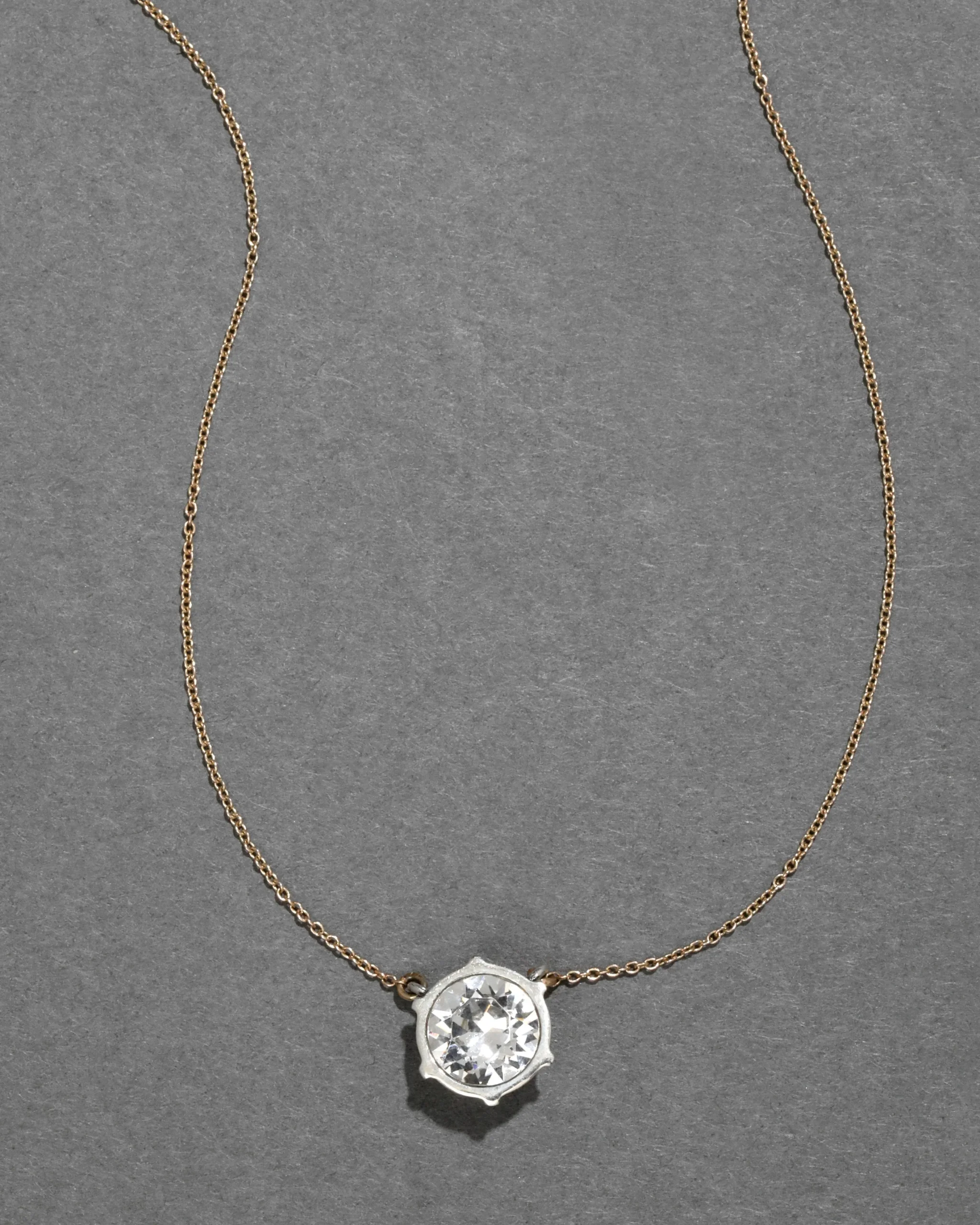 Sterling Silver & 14k Gold Large Cut Luminous Crystal Solitaire Necklace